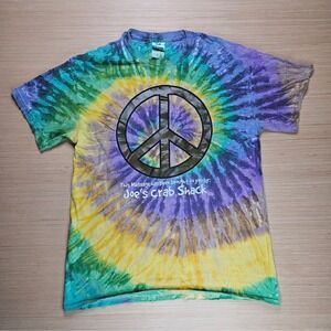 Joe's Crab Shack Tie Dye‎ Peace Love Sign T-Shirt Graphic Tee Medium M Purple